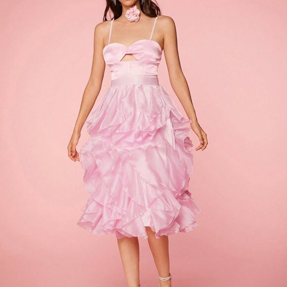 Pink Party Women's Ruffle Edge Pleated Cami Dress - Picture 6 of 8